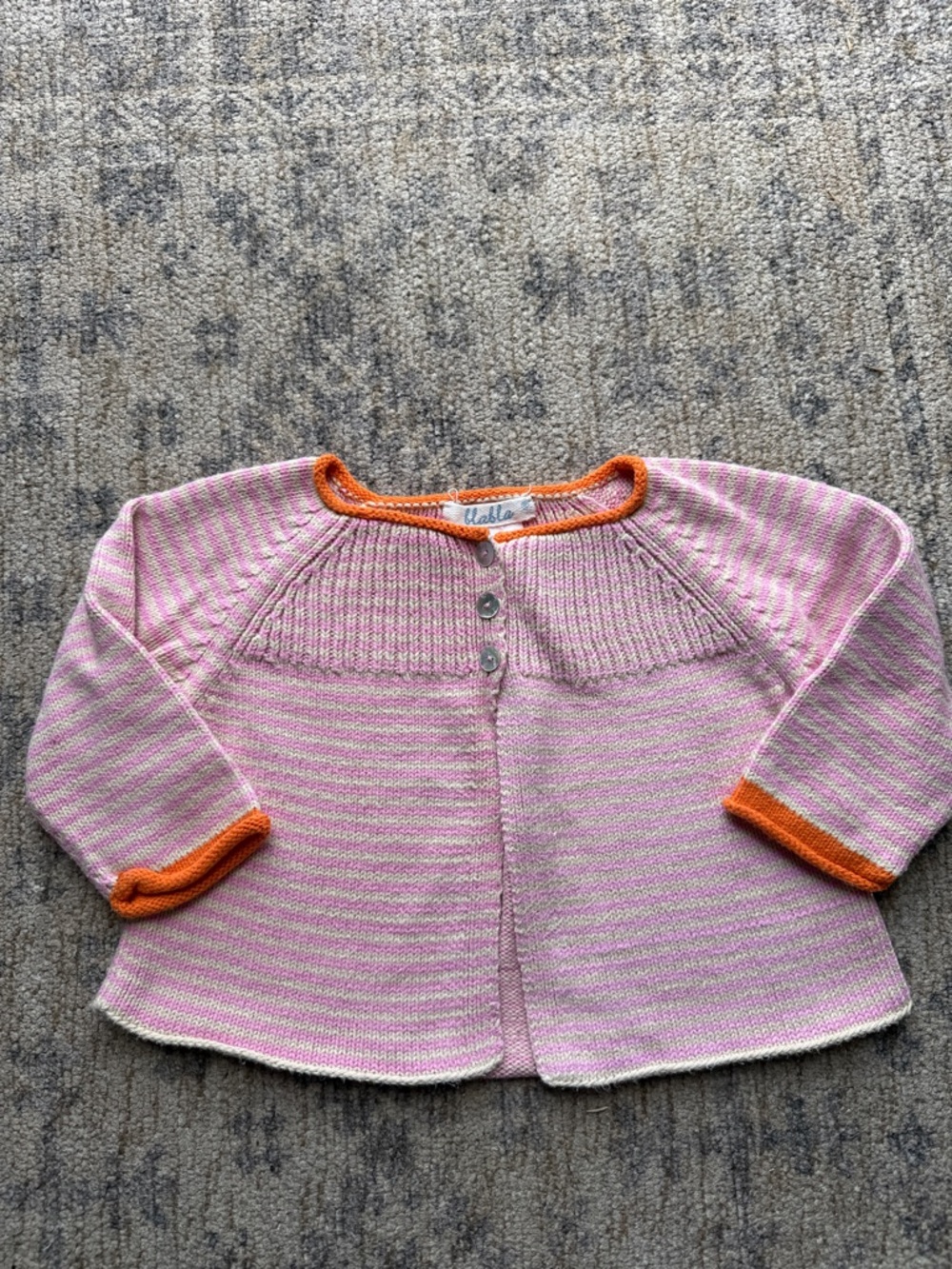 Blabla Pink Stripe Knit Cardigan with Orange Trim - Kids